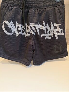 Overtime Kids Black Mesh Athletic Shorts with Grey Graphic